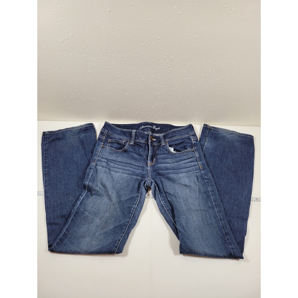 American Eagle Slim Boot Jeans Womens 10 Long Blue Good Stretch Dark Wash 0603